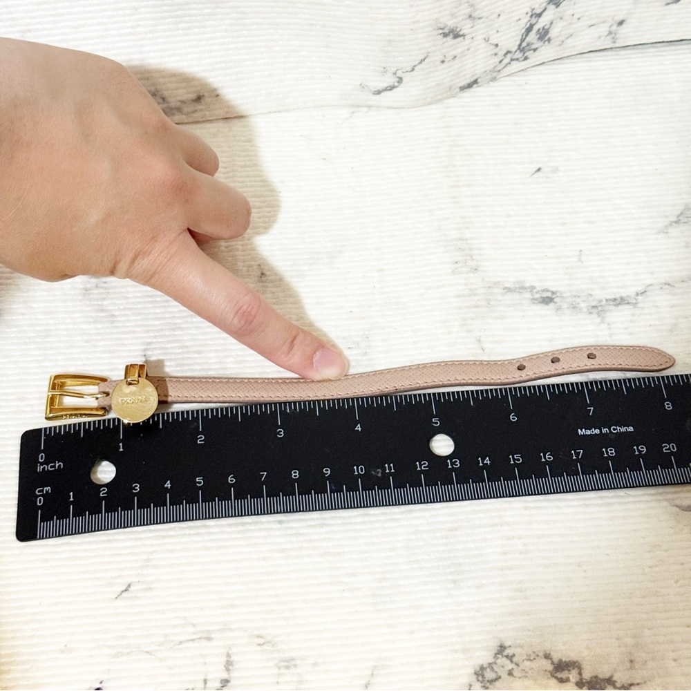 Prada Saffiano Leather Bracelet (Taupe with Gold Toned Hardware, Adjustable) - Picture 12 of 14